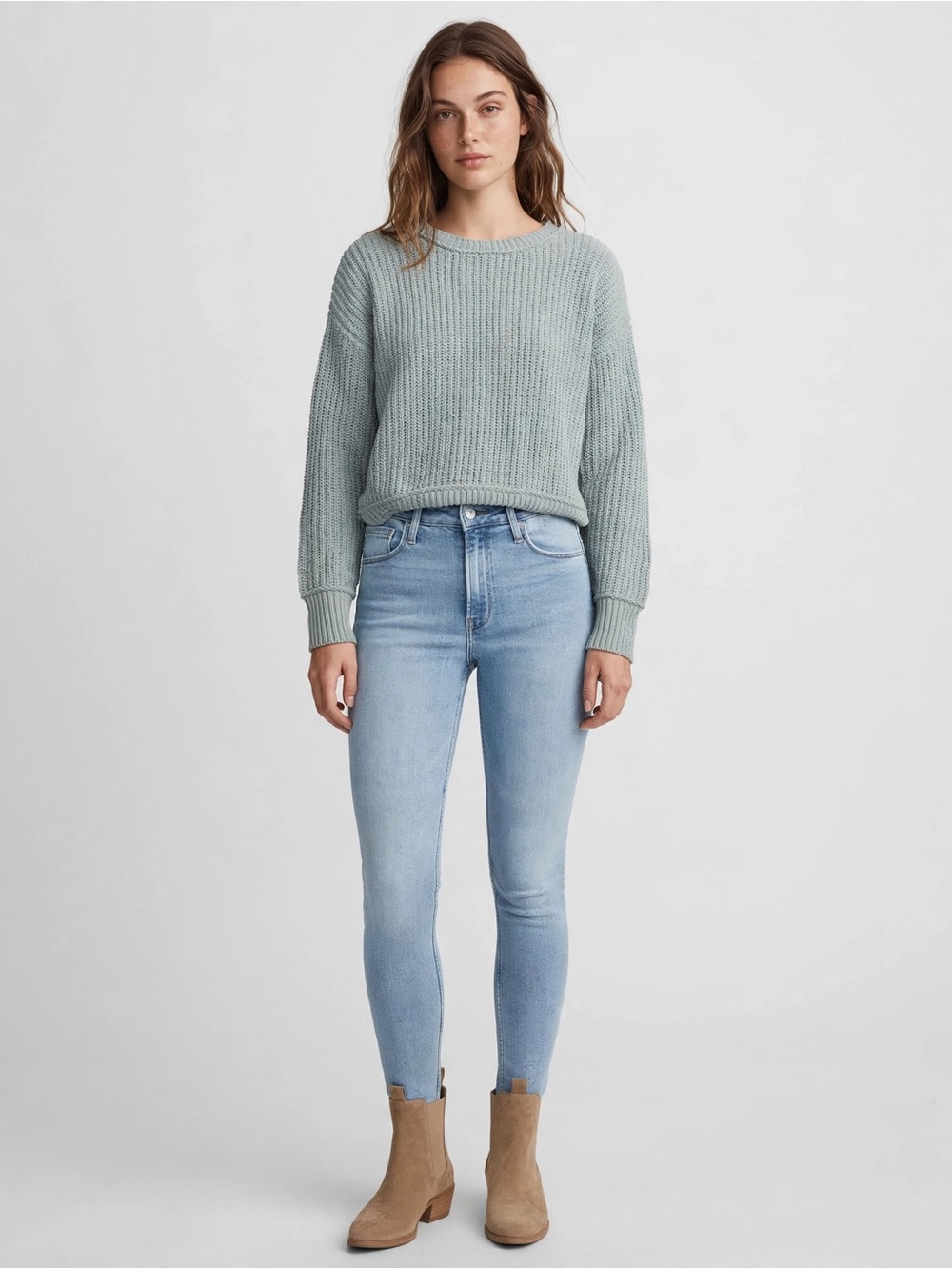 Aeropostale Chenille Blue-Gray Cropped Crew Sweater